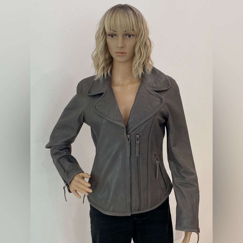 Tahari Gray Leather Jacket